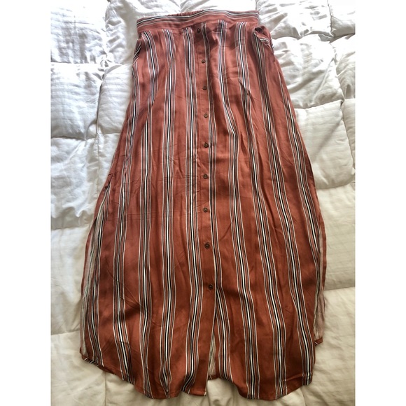 Rust Striped Maxi Button Skirt - Picture 4 of 4